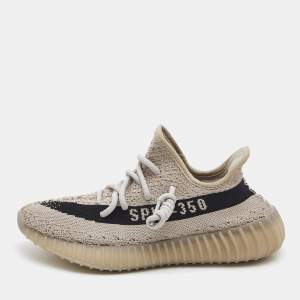 Pre Owned Yeezy x Adidas White Fabric Boost 350 V2 Slate Core Sneakers Size 37 2/3