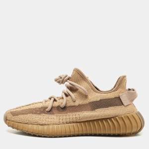 Pre Owned Yeezy x Adidas Brown Mesh and Fabric Boost 350 V2 Earth Sneakers Size 39 1/3