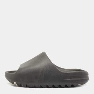 Pre Owned Yeezy x Adidas Black Rubber Onyx Slide Flats Size 38