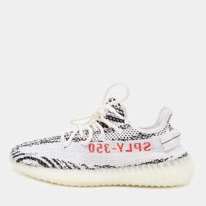 Pre Owned Yeezy x adidas White/Black Knit Fabric Boost 350 V2 Zebra Sneakers Size 41 1/3