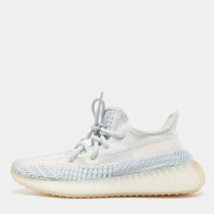 Yeezy x Adidas Whiite/Blue Knit Fabric Boost 350 V2 Cloud White Non Reflective Sneakers Size 36 2/3 