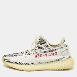 Pre Owned Yeezy x Adidas White/Black Knit Fabric Boost 350 V2 Zebra Sneakers Size 44