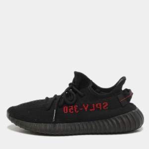 Yeezy x Adidas Black/Red Knit Fabric Boost 350 V2 Bred Sneakers Size 41 1/3