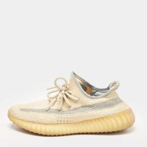 Yeezy x adidas Light Beige Knit Fabric Boost 350 V2 Linen Sneakers Size 39 1/3