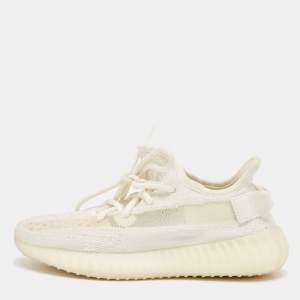 Pre Owned Yeezy x Adidas White Knit Fabric Boost 350 V2 Bone Sneakers Size 36 2/3