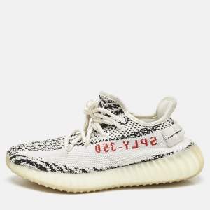 Yeezy x Adidas White/Black Knit Fabric Boost 350 V2 Zebra Sneakers Size 38