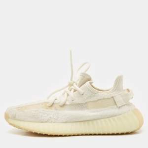 Yeezy x Adidas White Knit Fabric Boost 350 V2 Bone Sneakers Size 38 2/3