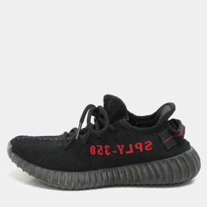 Pre Owned Yeezy x Adidas Black Fabric Boost 350 V2 Slate Core Sneakers Size 37 1/3