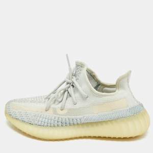Pre Owned Yeezy x Adidas Blue/White Knit Fabric Boost 350 V2 Cloud White (Non-Reflective) Sneakers 40