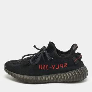 Pre Owned Yeezy x Adidas Black/Red Knit Fabric Boost 350 V2 Bred Sneakers Size 40 2/3