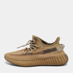 Pre Owned Yeezy x Adidas Brown Knit Fabric Boost 350 V2 Earth Sneakers Size 38 2/3
