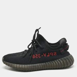 Pre Owned Yeezy x Adidas Black Knit Fabric Boost 350 V2 Bred Sneakers Size 40 2/3