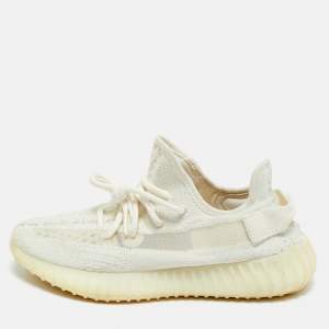 Pre Owned Yeezy x Adidas White Knit Fabric Boost 350 V2 Bone Sneakers Size 38 2/3