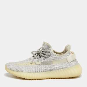 Pre Owned Yeezy x Adidas White/Grey Knit Fabric Boost 350 V2 Static Reflective Sneakers Size 38 2/3