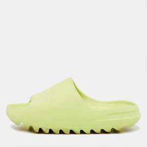 Pre Owned Yeezy x Adidas Neon Green Rubber Glow Green Slide Size 38