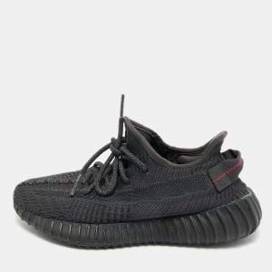 Pre Owned Yeezy x Adidas Black Knit Fabric Boost 350 V2 "Cinder" Low Top Sneakers Size 38 2/3