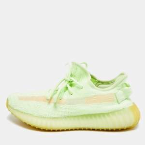 Pre Owned Yeezy x Adidas Boost 350 V2 Size 40 Neon Green Knit Fabric Glow Lace Up Sneakers