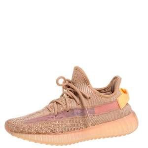 Pre Owned Yeezy x Adidas Beige Cotton Knit And Mesh Boost 350 V2 Clay Sneakers Size 36.5