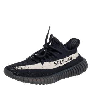 Pre Owned Yeezy x adidas Core Black/White Knit Fabric Boost 350 V2 Sneakers Size 38 2/3