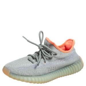 Pre Owned Yeezy x Adidas Green/Grey Cotton Knit Fabric Boost 350 V2 Desert Sage Sneakers Size 38