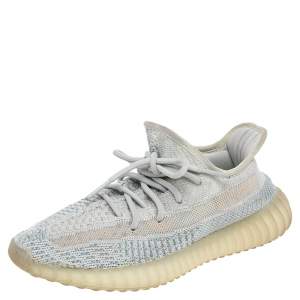 Pre Owned Yeezy x Adidas White/Blue Cotton Knit Boost 350 V2 Cloud White Sneakers Size 38