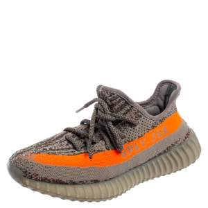 Pre Owned Yeezy x adidas Grey/Orange Knit Fabric Boost 350 V2 Beluga Sneakers Size 37.5