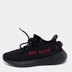 Yeezy x Adidas Black/Red Knit Fabric Boost 350 V2 Bred Sneakers Size 38