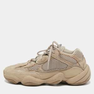 Pre Owned Yeezy x Adidas Beige Knit Fabric and Suede Boost 350 V2 Static Sneakers Size 38 2/3