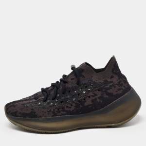 Pre Owned Yeezy x Adidas Black/Brown Knit Fabric Boost 380 Onyx Sneakers Size 39 1/3