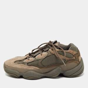 Pre Owned Yeezy x Adidas Brown/Grey Leather and Suede Yeezy 500 Clay Sneakers Size 39 1/3