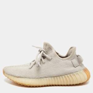 Pre Owned Yeezy x Adidas Grey Knit Fabric Boost 350 V2 Grey Sneakers Size 38 2/3