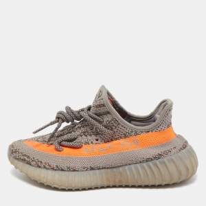 Yeezy x Adidas Grey/Orange Knit Fabric Boost 350 V2 Beluga Reflective Sneakers Size 38