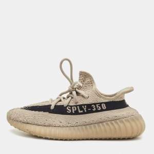 Pre Owned Yeezy x Adidas Brown Knit Fabric Boost 350 V2 Slate Sneakers Size 38 2/3
