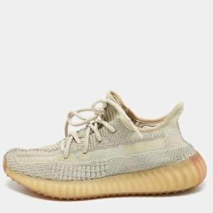 Pre Owned Yeezy x Adidas Grey Knit Fabric Boost 350 V2 Sneakers Size 38