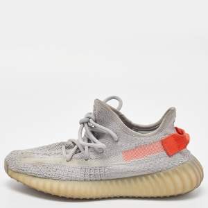 Pre Owned Yeezy x Adidas Grey Knit Fabric Boost 350 V2 Tail Light Sneakers Size 38