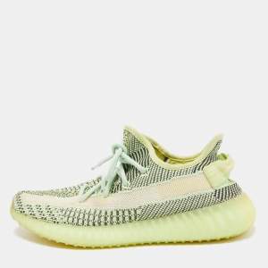 Pre Owned Yeezy x Adidas Neon Green/Brown Knit Fabric Boost 350 V2 Yeezreel (Non Reflective) Sneakers Size 40