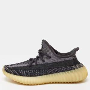Pre Owned Yeezy x Adidas Two Tone Knit Fabric Boost 350 V2 Carbon Sneakers Size 37 1/3