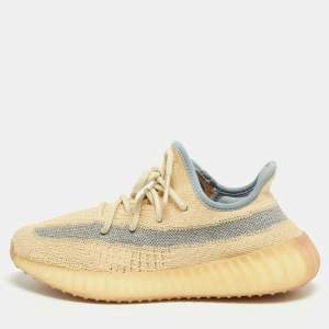 Pre Owned Yeezy x Adidas Two Tone Knit Fabric Boost 350 V2 Linen Sneakers Size 38 2/3