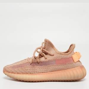 Pre Owned Yeezy x Adidas Orange Knit Fabric Boost 350 V2 Clay Sneakers Size 38