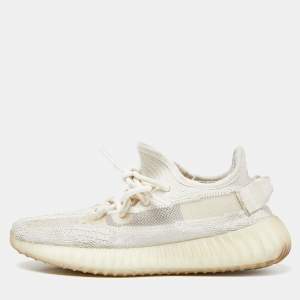 Pre Owned Yeezy x Adidas Cream Knit Fabric Boost 350 V2 Bone Sneakers Size 37 1/3