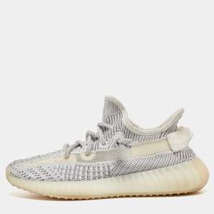 Pre Owned Yeezy x Adidas White Knit Fabric Boost 350 V2 Citrin Sneakers Size 36 2/3