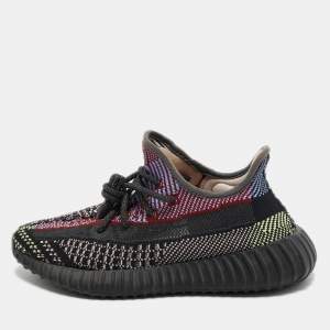 Pre Owned Yeezy x Adidas Black Knit Fabric Boost 350 V2 Yecheil  Sneakers Size 38