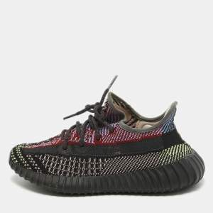 Pre Owned Yeezy x Adidas Black Knit Fabric Boost 350 V2 Yecheil Non-Reflective Sneakers Size 38 2/3