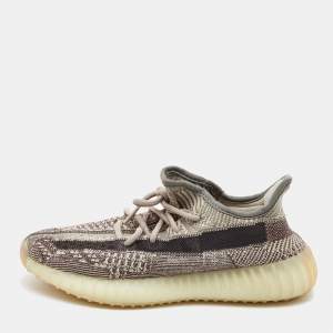 Pre Owned Yeezy x Adidas Brown Knit Fabric Boost 350 V2 Zyon Sneakers Size 38
