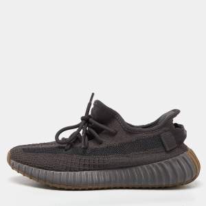 Pre Owned Yeezy x Adidas Black Knit Fabric Boost 350 V2 Cinder Sneakers Size 38