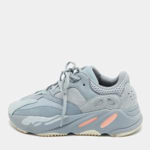 Pre Owned Yeezy x Adidas Grey/Blue Suede and Mesh Boost 700 Inertia Sneakers Size 40 2/3