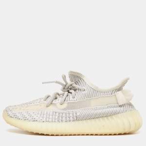 Pre Owned Yeezy x Adidas Grey/White Knit Fabric Boost 350 V2 Static Sneakers Size 36 2/3