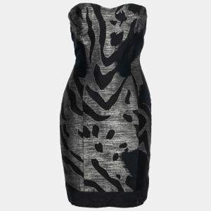Yigal Azrouel Black and Bronze Wool Jacquard Strapless Dress S