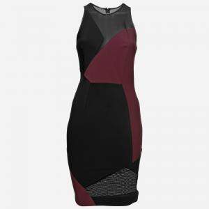 Yigal Azrouel Burgundy Stretch Knit Mesh Patch Detail Dress S