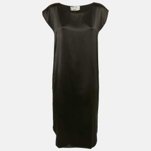 Yves Saint Laurent Black Silk Satin Midi Dress L